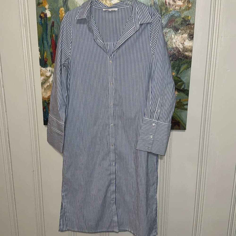 Blue and White Striped Midi Dress by Neon Rose Size Large